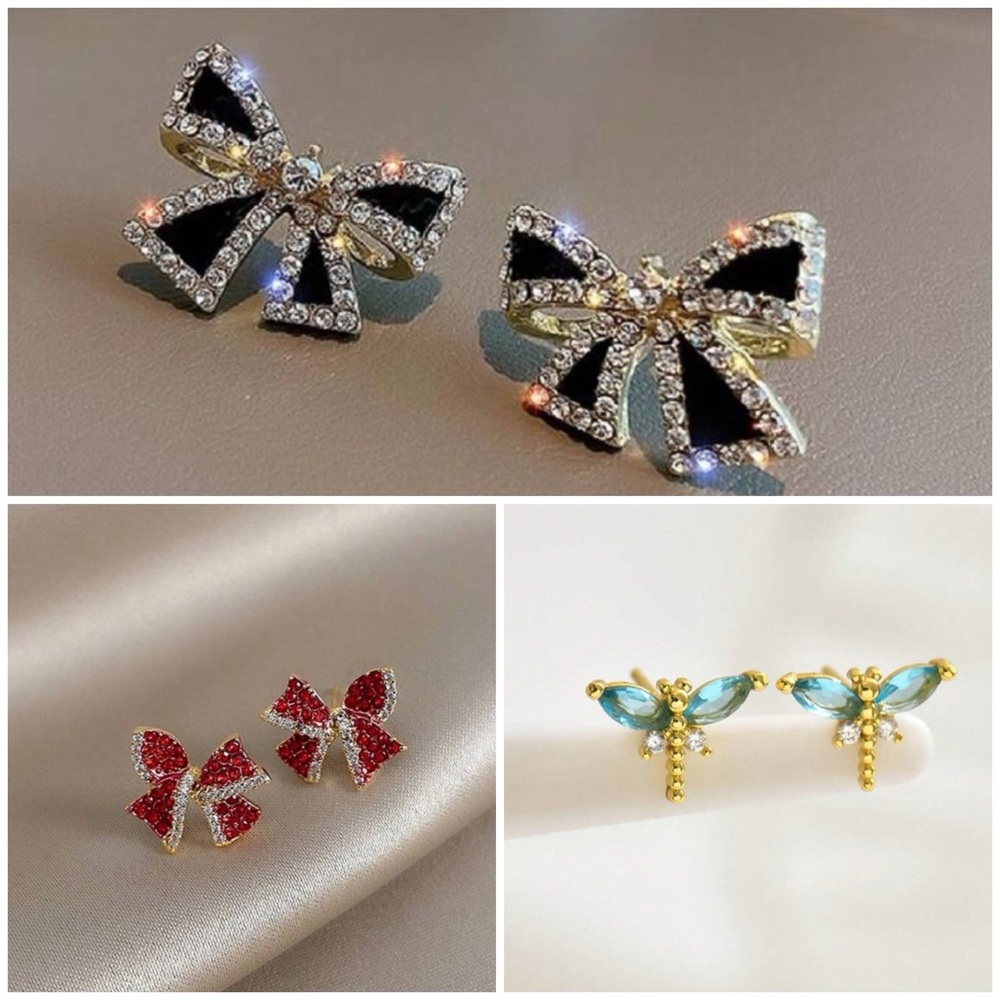 (BIG SALE3 Items on 25)Elegant Black and Gold Bow Earrings